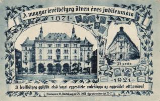 A magyar levélbélyeg 50 éves jubileuma 1921, a levélbélyeggyűjtők egyesületének otthona, főposta So. Stpl / The 50th anniversary of the Hungarian postage stamp in 1921, the home of the association of the stamp collectors, main post office So. Stpl