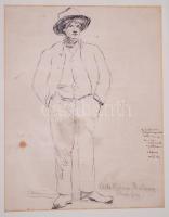 Madarász Adeline, Katona Béláné (1871-1962): Kalapos férfi "A Modell". Tus, papír, jelzett...