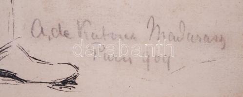 Madarász Adeline, Katona Béláné (1871-1962): Kalapos férfi "A Modell". Tus, papír, jelzett...