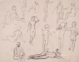 Kernstok Károly (1873-1940): Tanulmányok. Tus, papír (mindkét oldalon), jelzett, üvegezett keretben,...