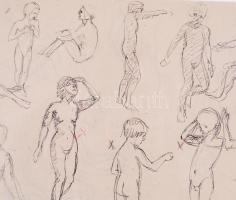 Kernstok Károly (1873-1940): Tanulmányok. Tus, papír (mindkét oldalon), jelzett, üvegezett keretben,...