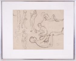 Kernstok Károly (1873-1940): Tanulmányok. Tus, papír (mindkét oldalon), jelzett, üvegezett keretben,...