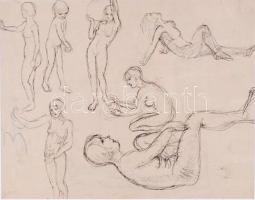 Kernstok Károly (1873-1940): Tanulmányok. Tus, papír (mindkét oldalon), jelzett, üvegezett keretben,...