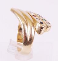 Arany 14K (Au) gyűrű 8db szintetikus kővel, több színben, bruttó:5,7 g, méret:54 /Gold 14 ct ring wi...