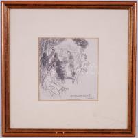 Herman Lipót (1884-1972): Kerti mulatság. Ceruza, papír, jelzett, üvegezett keretben, 26,5x26,5cm
