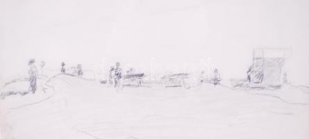 Munkácsy Mihály (1844-1900): Ostende. Ceruza, papír (két oldalon), üvegezett keretben, 47x55cm (Dr. ...