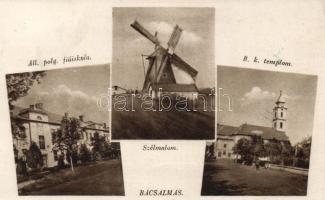 Bácsalmás polgári fiúiskola, szélmalom, római katolikus templom