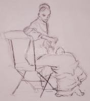 Munkácsy Mihály (1844-1900): Ülő nő - Tájkép. Ceruza, papír - tus, papír (két oldalon), üvegezett ke...