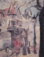 Alpár jelzéssel: Kastély. Vegyes technika, karton, üvegezett keretben  35×32 cm