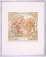 cca 1900 Helbing Ferenc (1870-1958): Négy évszak - szerelmesek. Szecessziós falinaptár lapjai üvegez...