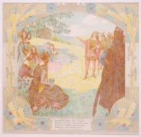 cca 1900 Helbing Ferenc (1870-1958): Négy évszak - szerelmesek. Szecessziós falinaptár lapjai üvegez...