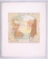 cca 1900 Helbing Ferenc (1870-1958): Négy évszak - szerelmesek. Szecessziós falinaptár lapjai üvegez...