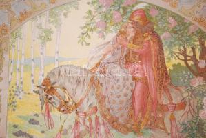 cca 1900 Helbing Ferenc (1870-1958): Négy évszak - szerelmesek. Szecessziós falinaptár lapjai üvegez...