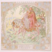 cca 1900 Helbing Ferenc (1870-1958): Négy évszak - szerelmesek. Szecessziós falinaptár lapjai üvegez...