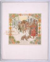 cca 1900 Helbing Ferenc (1870-1958): Négy évszak - szerelmesek. Szecessziós falinaptár lapjai üvegez...