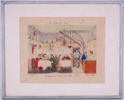 1792 A párizsi Boeuf a la mode étterem reklámja. Kőnyomat. Paszpartuzva, keretben / 
1792 Advertisin...