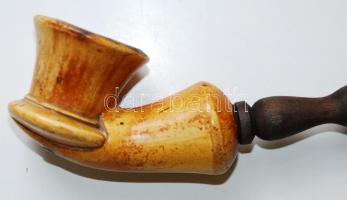 Tajték pipa, jelzett, szár pótolt, h:31 cm