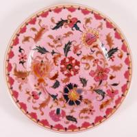 Zsolnay süteményes tányérok 2db, rózsaszín mázas, kézzel festett, hibátlan, jelzett (máz alatt kék Z...