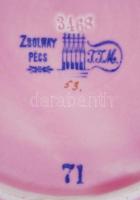 Zsolnay süteményes tányérok 2db, rózsaszín mázas, kézzel festett, hibátlan, jelzett (máz alatt kék Z...