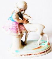 Gräfenthal német, kislány és gidája. Jelzett 1875-1879, javított a lábánál, kézzel festett, m:14 cm,...