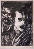 Buday György (1907-1990): 25 magyar író és költő portréja. Fametszet, 4/25, jelzett, paszpartuzva, i...