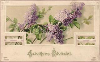 Floral greeting card Emb. litho