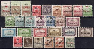 ;**, ;Magyarország;Megszállási és helyi kiadások;Baranya 1919 Baranya I 28 klf bélyeg közte Antigua számok, törött betűk és számok, vékony "1" / 28 versch. Marken dabei Antigua Ziffern, gebrochene Ziffern und Buchstaben, schmaler "1" usw. Geprüfte: Dr. Bodor