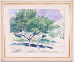 Vinkler László (1912-1980): Fák a Stefánián. Olaj, papír, üvegezett keretben, 53x63cm