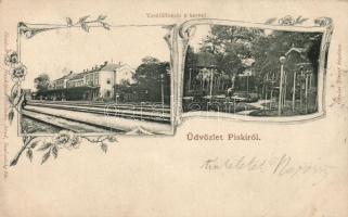 Piski, vasútállomás kerttel, Honisch fényképész felvétele / railway station, park, floral (Rb)