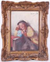 Horváth G. Andor (1876-1966): Iszogató. Olaj, vászon, 2 cm-es szakadással jobb felül, keretben 49×38 cm