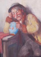 Horváth G. Andor (1876-1966): Iszogató. Olaj, vászon, 2 cm-es szakadással jobb felül, keretben 49×38...