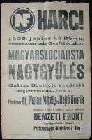 1938 Nemzeti Front hungarista plakát illetékbélyeggel és az NF pecsétjével 32x47