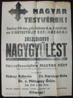 1938 Nemzetiszocialista Magyar Párt hungarista plakát 47x65 cm
