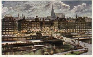 Vienna I., Kaiser Ferdinand square, Café Siller, Hotel Germania, Nachbargauers Card Center, trams