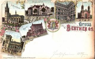 Bytom, Beuthen with synagogue litho (small tear)