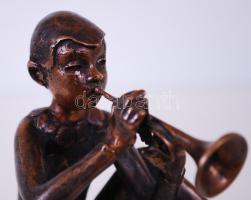 Kutas László (1936-): Trombitáló bohóc. Bronz, jelzett 19/100, m:11 cm, h:11 cm, s:0,8 kg