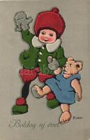 New Year, child with teddy, s: Kallista