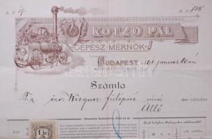 1891 Bp. VIII. Kotzó Pál gépészmérnök fejléces számlája / 
Invoice