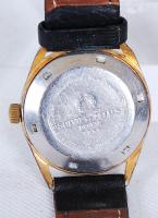 Titus acél tokos, 17 köves karóra, bőr szíjjal, működik, számlap alul sérült