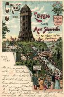 Leipzig, Mont Scherbelio tower, humour litho