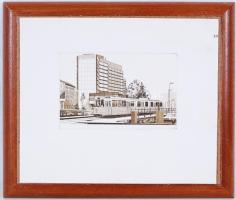 Ismeretlen alkotó: 2-es villamos. Rézkarc, papír, jelzés nélkül, fa keretben,  21×25 cm