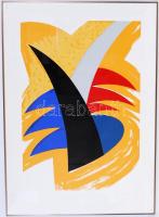 Aknay János (1949-): Angyal születik. Szitanyomat 11/11, papír, jelzett, üvegezett keretben, apró repedés az üvegen, 88×63 cm