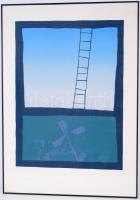 Ásztai Csaba( 1948-): A pápa űrutazásra készül. Szitanyomat 13/30, papír, jelzett, üvegezett keretben 70×50 cm