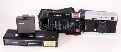 3db fényképezőgép: Hanimex Tele 110 TF, Ansco 168, Csajka (Chaika) és egy L2 vaku /  3 photo cameras and an L2 flash