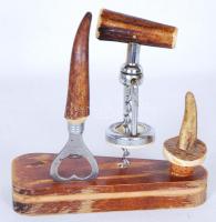 Csontnyelű dugóhúzó, bordugó és sörnyitó /  Corkscrew, cork and a beer opener with bone handles