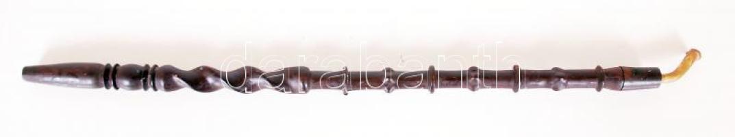 Faragott festett fa pipaszár /  Carved wooden pipestem, 46cm