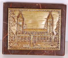 Márvány levélnehezék bronz domborművel /  Marble letter weight with bronze bas relief, 11x13cm