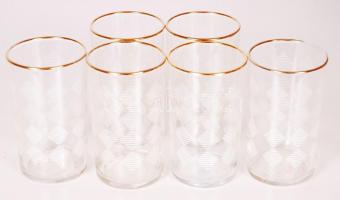 6db retro üvegpohár aranyozott szegéllyel /  Vintage gold plated glass set, 8,5cm