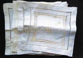 6db hímzett, monogramos textilszalvéta /  6 embroided napkins with monogram, 18x18cm