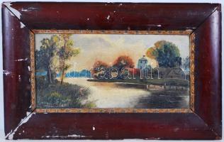 Olvashatatlan jelzéssel: Tájkép, Cca 1880. Olaj, vászon, sérült több helyen, antik keretben 34×54 cm